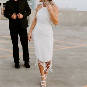 White fringe midi dress